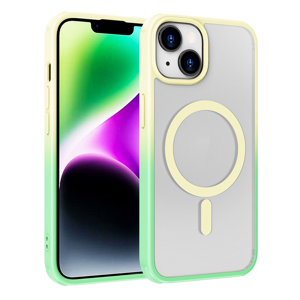 For iPhone 14 / 13 Magnetic Case Silky Touch TPU+PC Anti-Drop Phone Cover - Gradient Yellow Green