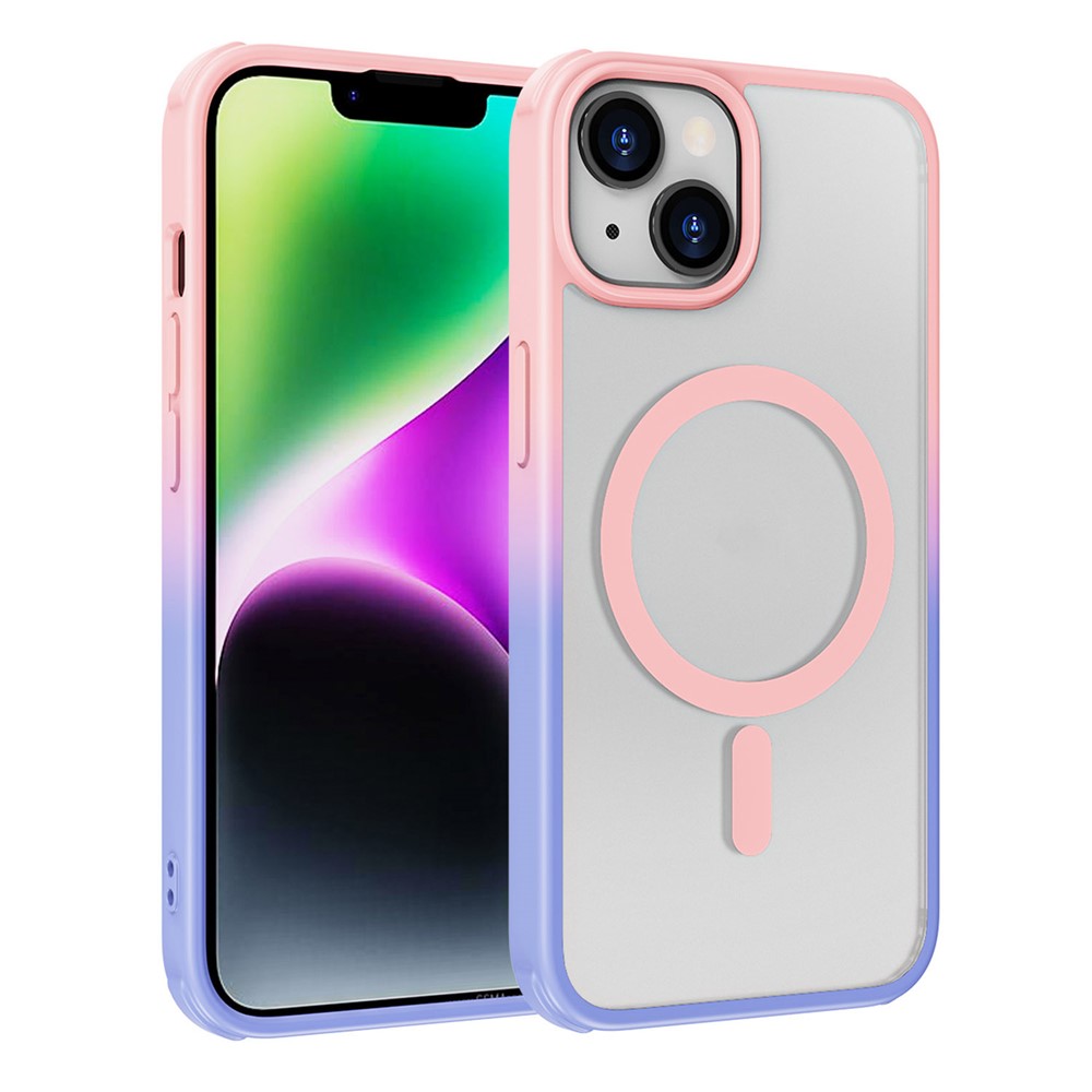 For iPhone 14 / 13 Magnetic Case Silky Touch TPU+PC Anti-drop Phone Cover - Gradient Pink Purple