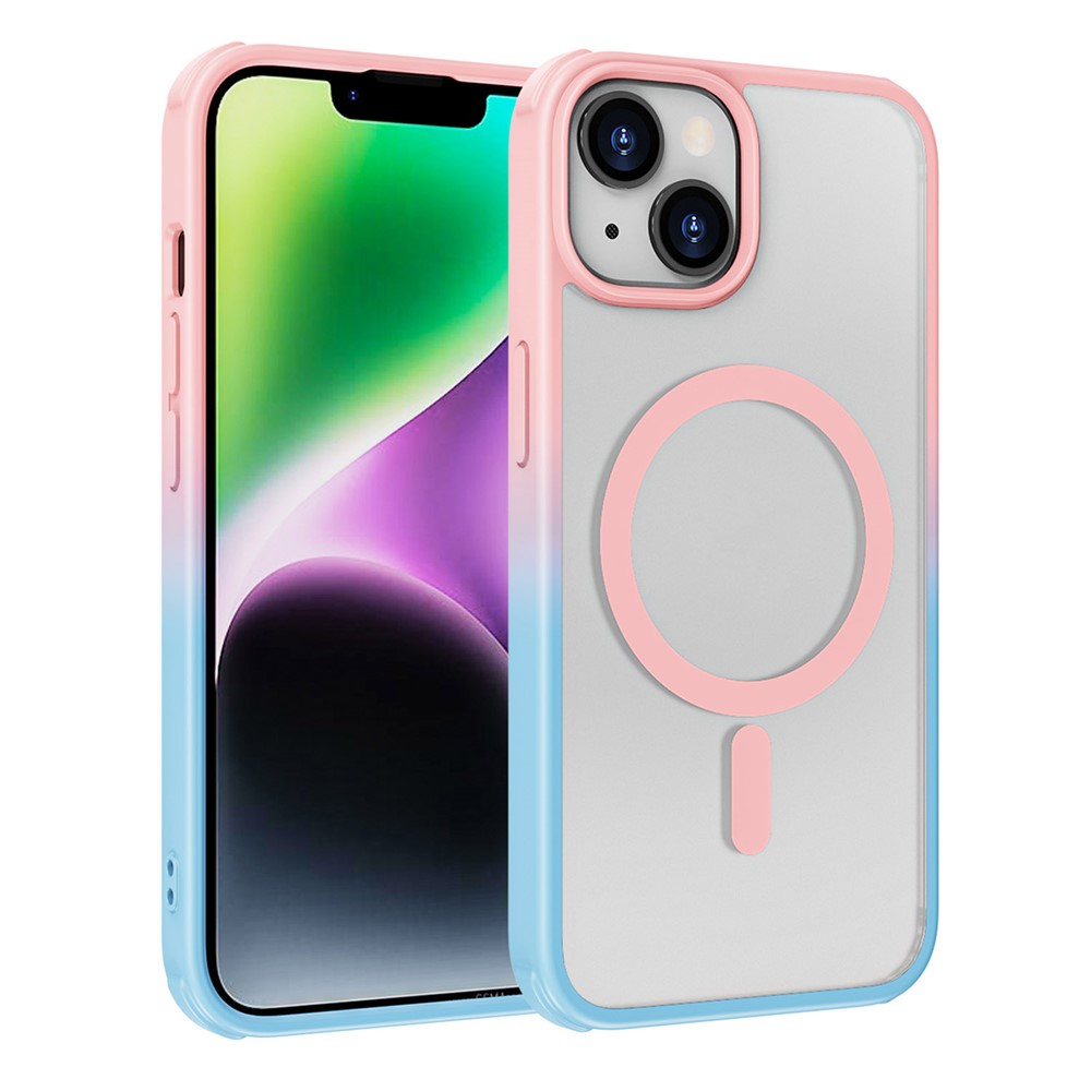 For iPhone 14 / 13 Magnetic Case Silky Touch TPU+PC Anti-Drop Phone Cover - Gradient Pink Blue