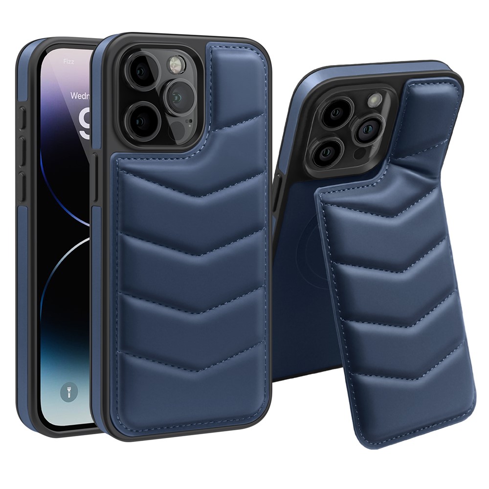 For iPhone 14 Pro Max Case Compatible with MagSafe RFID Blocking Card Slot Leather Back Cover - Blue