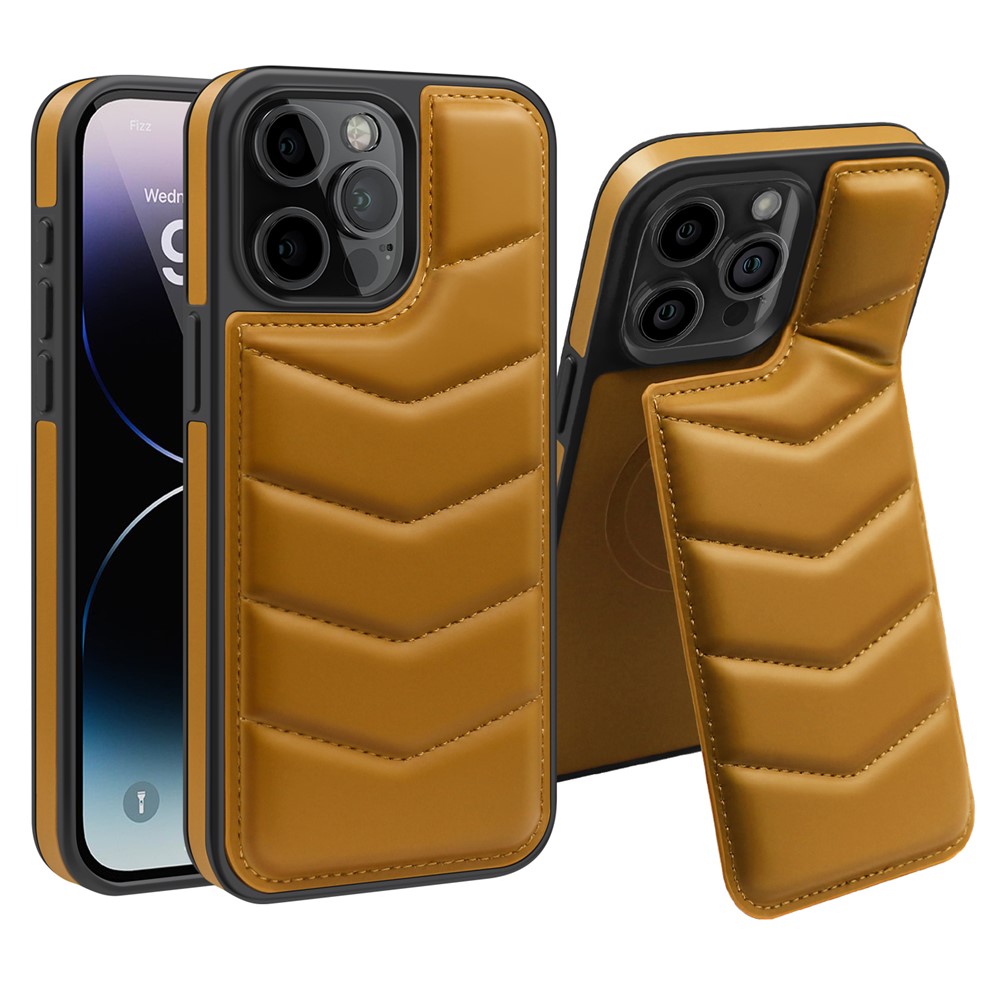 For iPhone 14 Pro Max Case Compatible with MagSafe RFID Blocking Card Slot Leather Back Cover - Brown