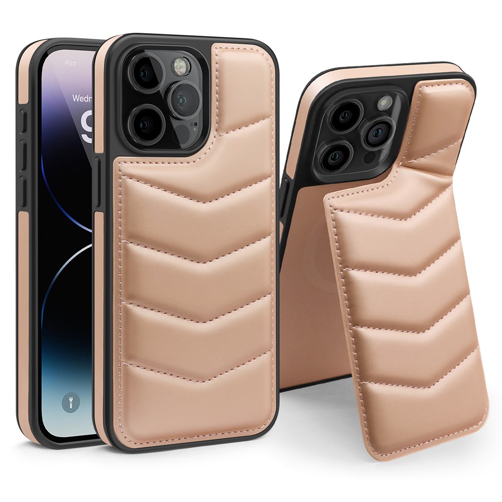 For iPhone 14 Pro Max Case Compatible with MagSafe RFID Blocking Card Slot Leather Back Cover - Pink