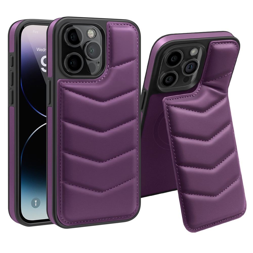 For iPhone 14 Pro Max Case Compatible with MagSafe RFID Blocking Card Slot Leather Back Cover - Purple