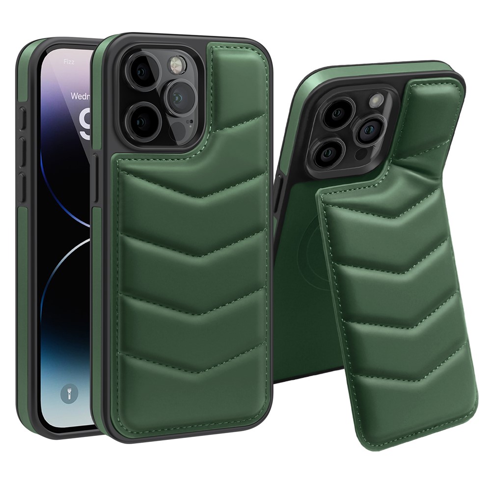 For iPhone 14 Pro Max Case Compatible with MagSafe RFID Blocking Card Slot Leather Back Cover - Green