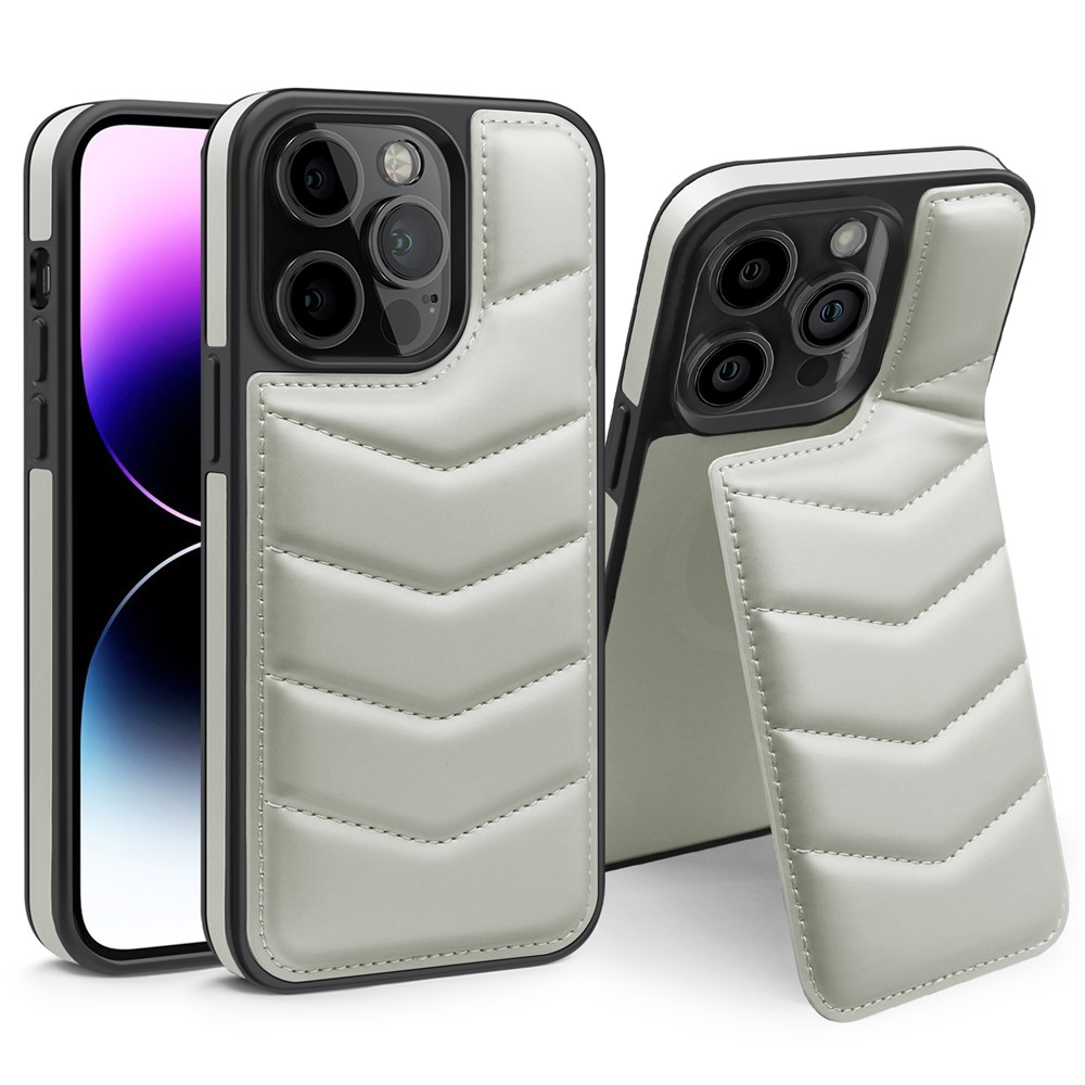 For iPhone 14 Pro Case Compatible with MagSafe RFID Blocking Card Slot Leather Back Cover - Grey