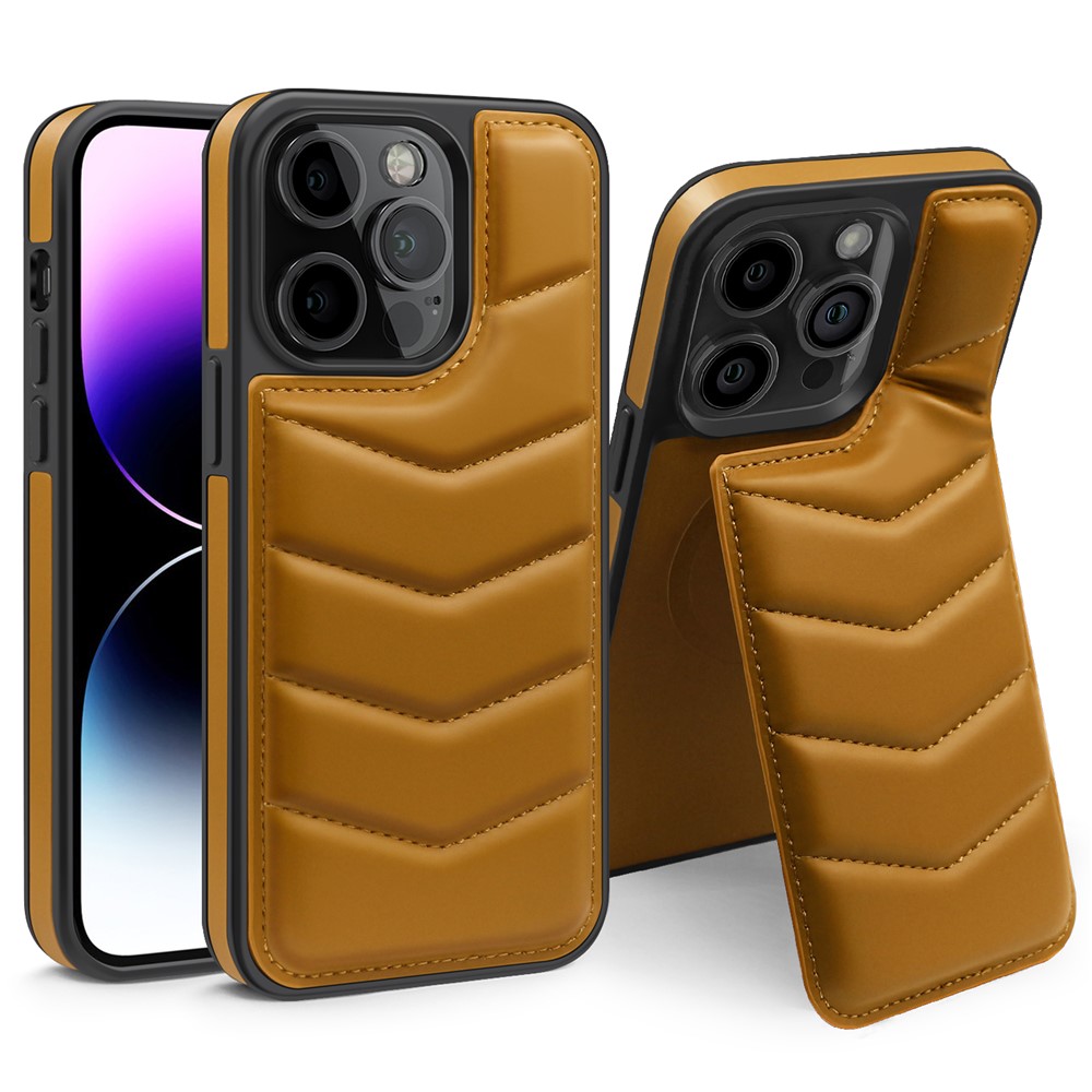 For iPhone 14 Pro Case Compatible with MagSafe RFID Blocking Card Slot Leather Back Cover - Brown