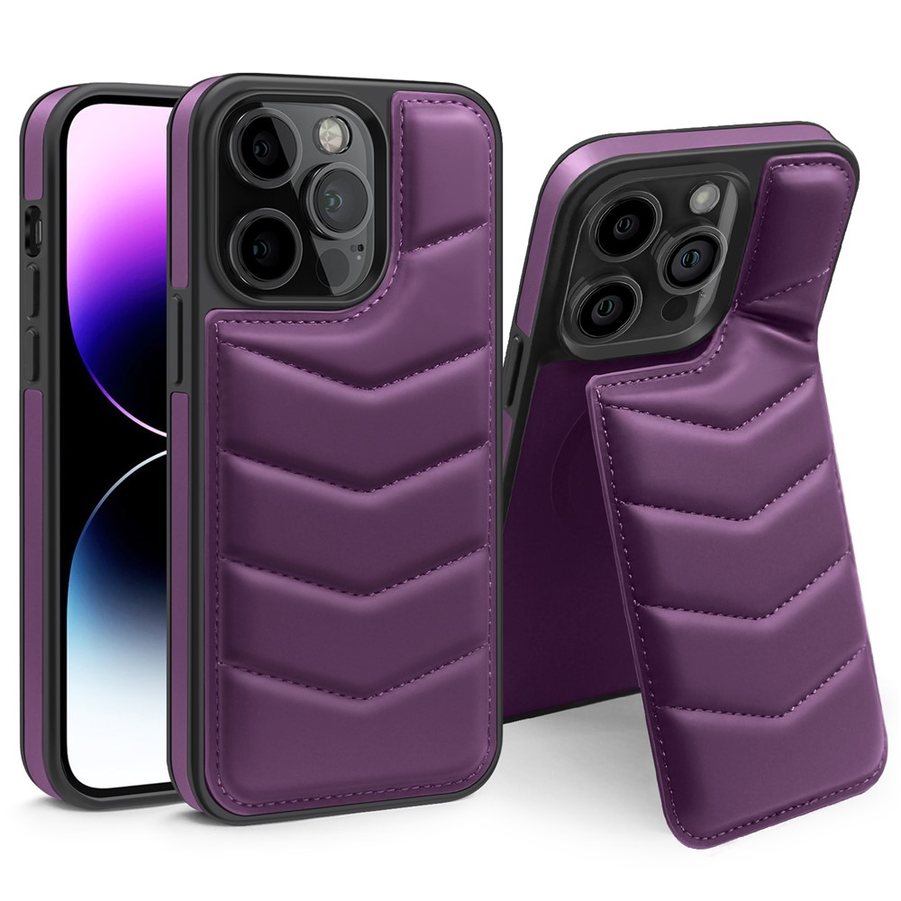 For iPhone 14 Pro Case Compatible with MagSafe RFID Blocking Card Slot Leather Back Cover - Purple