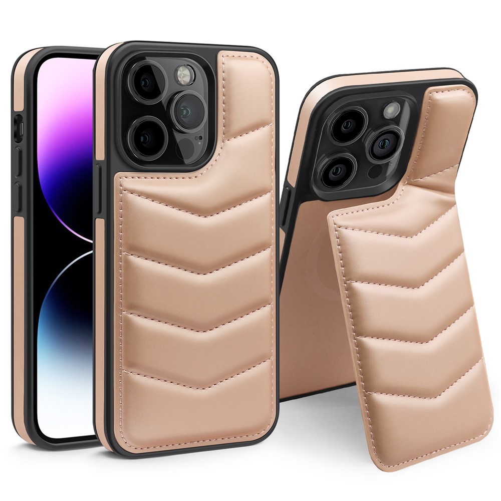 For iPhone 14 Pro Case Compatible with MagSafe RFID Blocking Card Slot Leather Back Cover - Pink