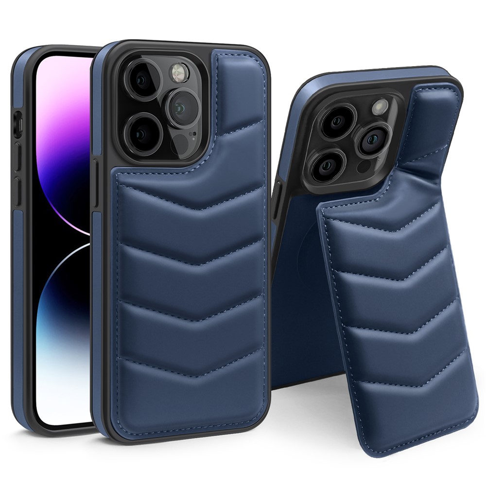 For iPhone 14 Pro Case Compatible with MagSafe RFID Blocking Card Slot Leather Back Cover - Blue