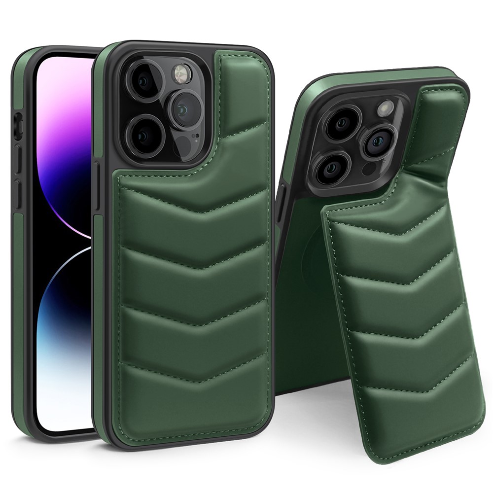 For iPhone 14 Pro Case Compatible with MagSafe RFID Blocking Card Slot Leather Back Cover - Green