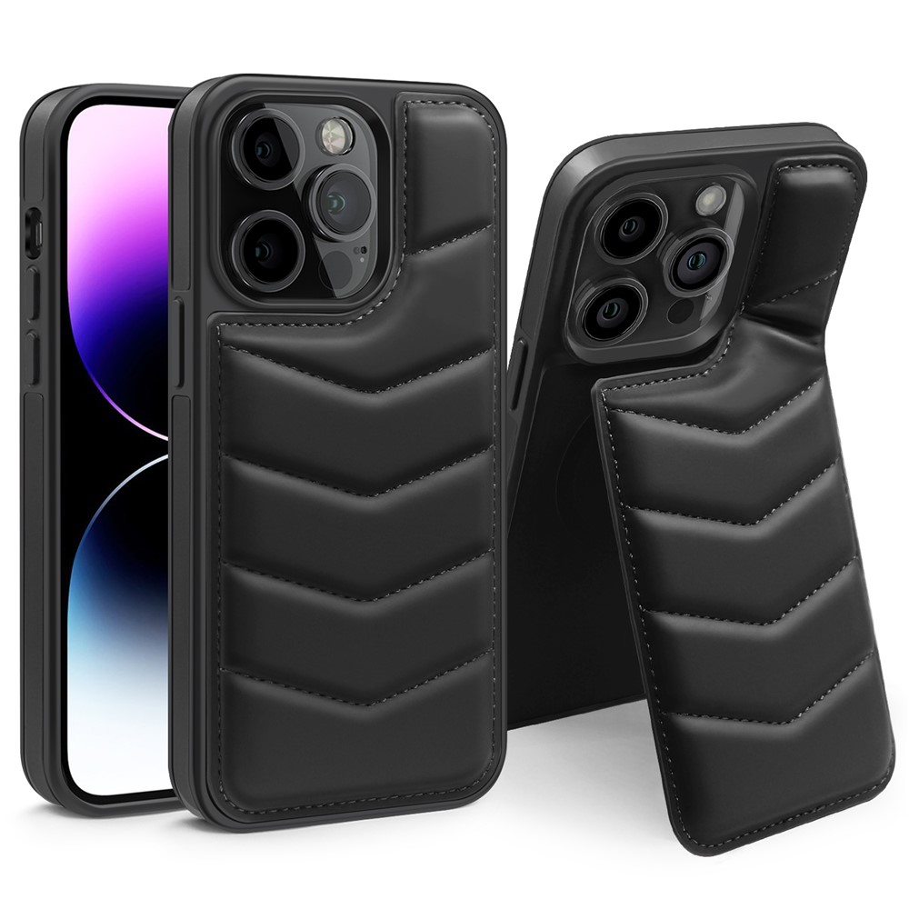 For iPhone 14 Pro Case Compatible with MagSafe RFID Blocking Card Slot Leather Back Cover - Black