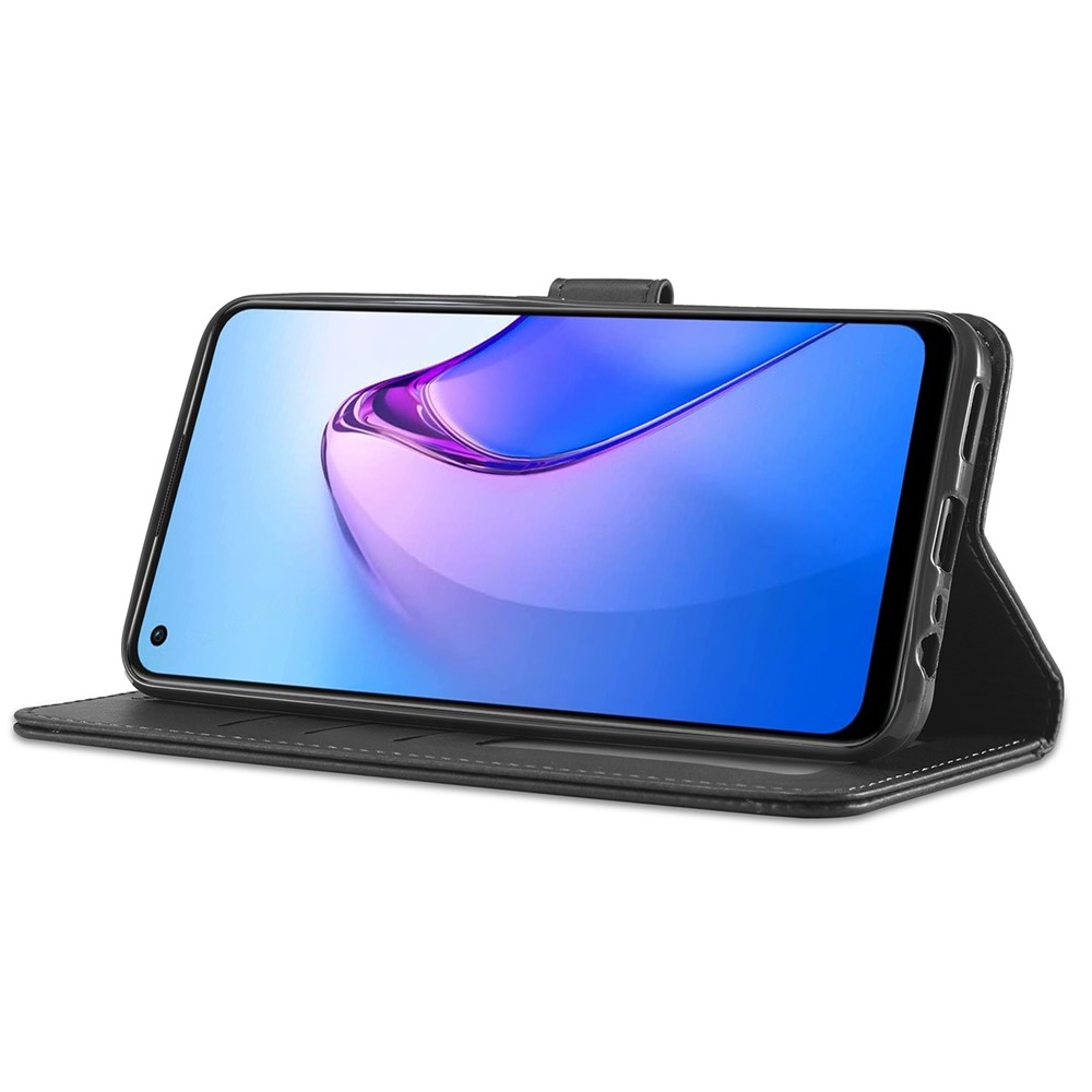 LC.IMEEKE For Oppo Reno8 5G (Global Version) Wallet Case PU Leather Stand Magnetic Closure Flip Folio Phone Cover - Black-3