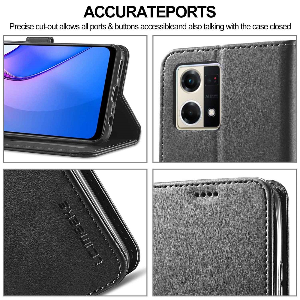 LC.IMEEKE For Oppo Reno8 5G (Global Version) Wallet Case PU Leather Stand Magnetic Closure Flip Folio Phone Cover - Black-8