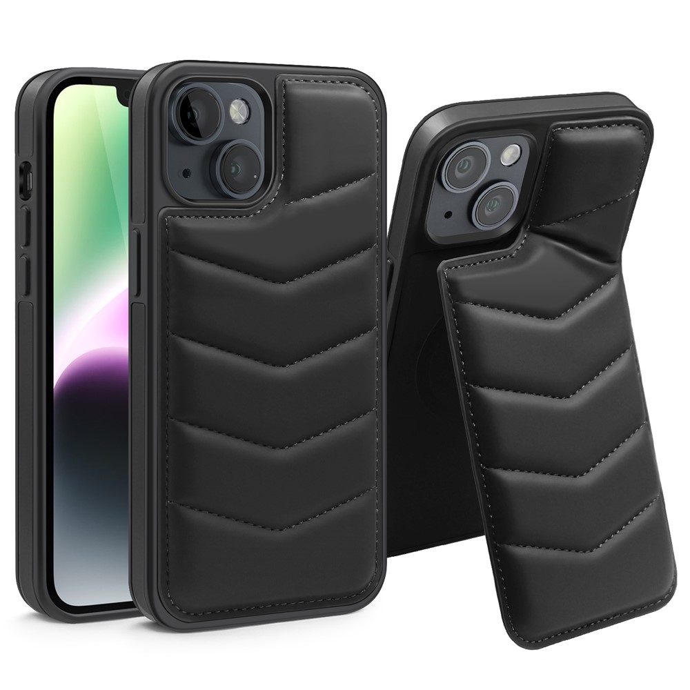 For iPhone 14 Case Case Compatible with MagSafe RFID Blocking Card Slot Leather Back Cover - Black