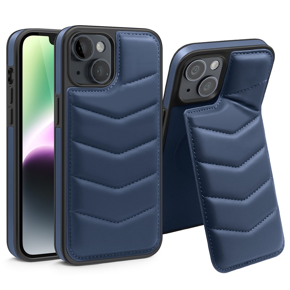 For iPhone 14 Case Case Compatible with MagSafe RFID Blocking Card Slot Leather Back Cover - Blue