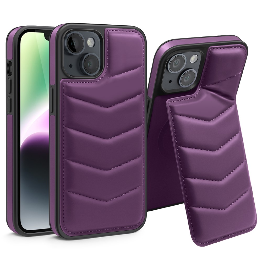 For iPhone 14 Case Case Compatible with MagSafe RFID Blocking Card Slot Leather Back Cover - Purple