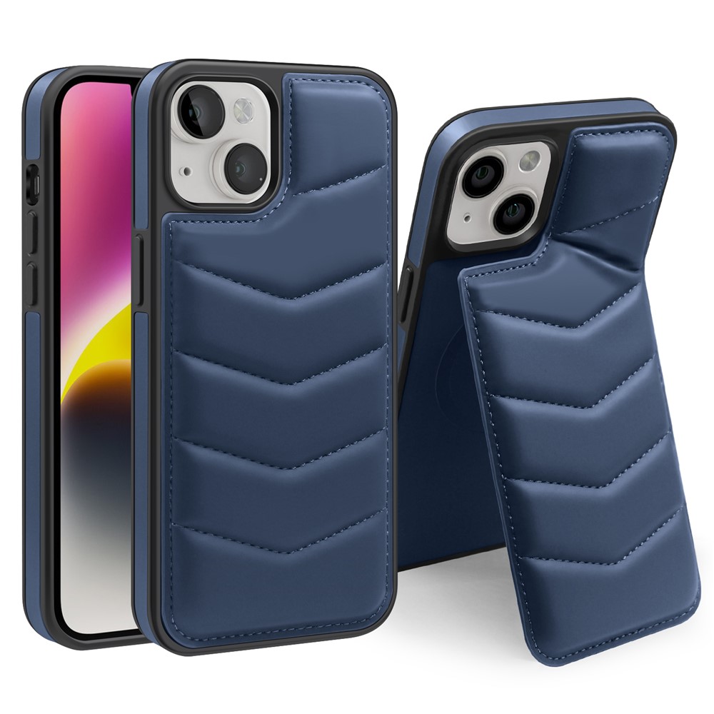 For iPhone 14 Plus Case Compatible with MagSafe RFID Blocking Card Slot Leather Back Cover - Blue