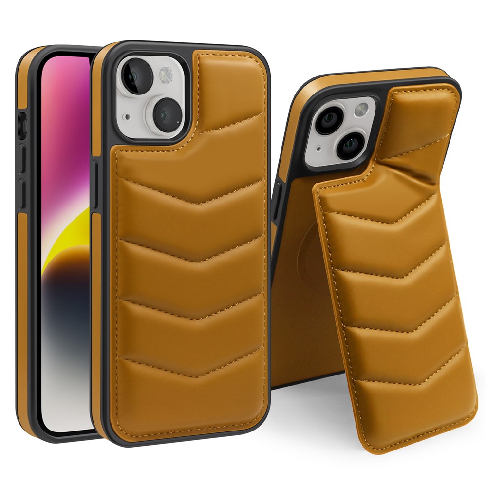 For iPhone 14 Plus Case Compatible with MagSafe RFID Blocking Card Slot Leather Back Cover - Brown