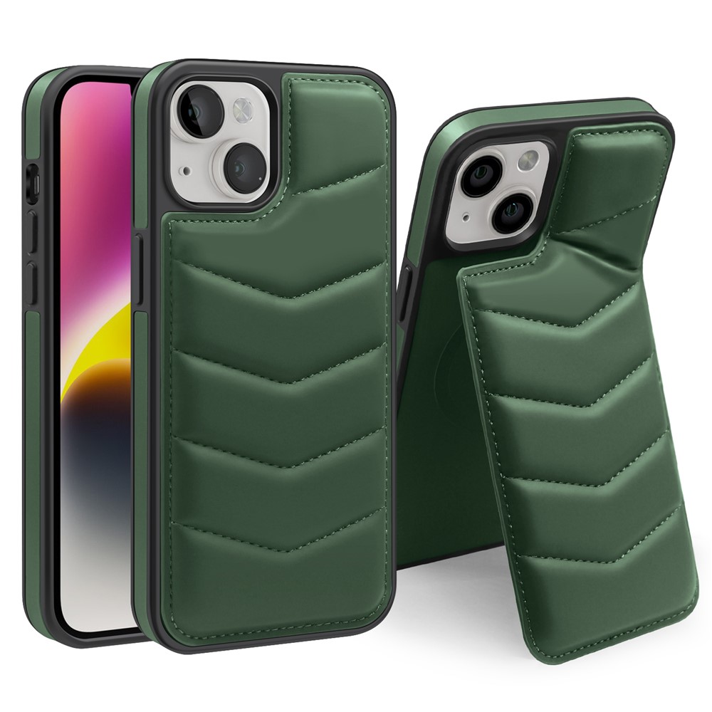 For iPhone 14 Plus Case Compatible with MagSafe RFID Blocking Card Slot Leather Back Cover - Green