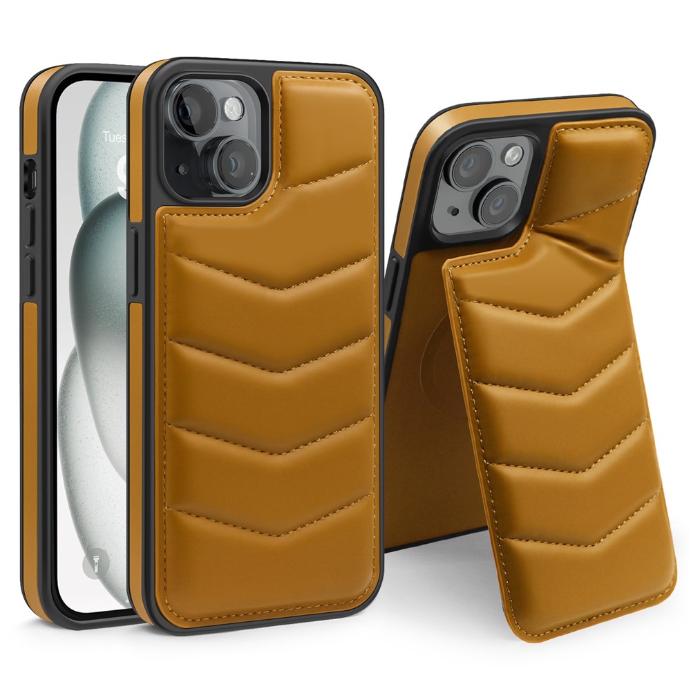 For iPhone 15 Plus Case Compatible with MagSafe RFID Blocking Card Slot Kickstand Phone Cover - Brown