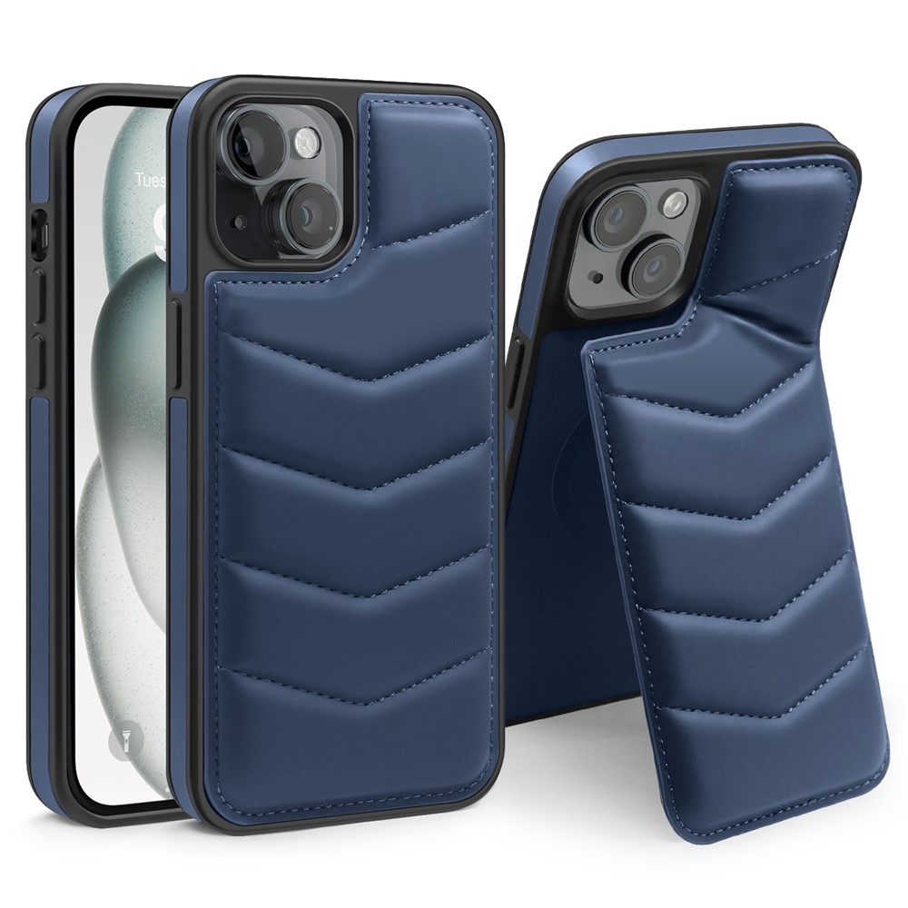 For iPhone 15 Plus Case Compatible with MagSafe RFID Blocking Card Slot Kickstand Phone Cover - Blue