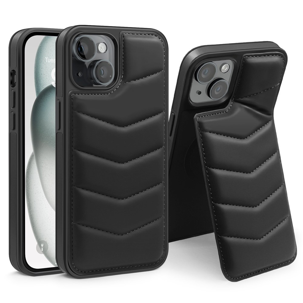 For iPhone 15 Plus Case Compatible with MagSafe RFID Blocking Card Slot Kickstand Phone Cover - Black