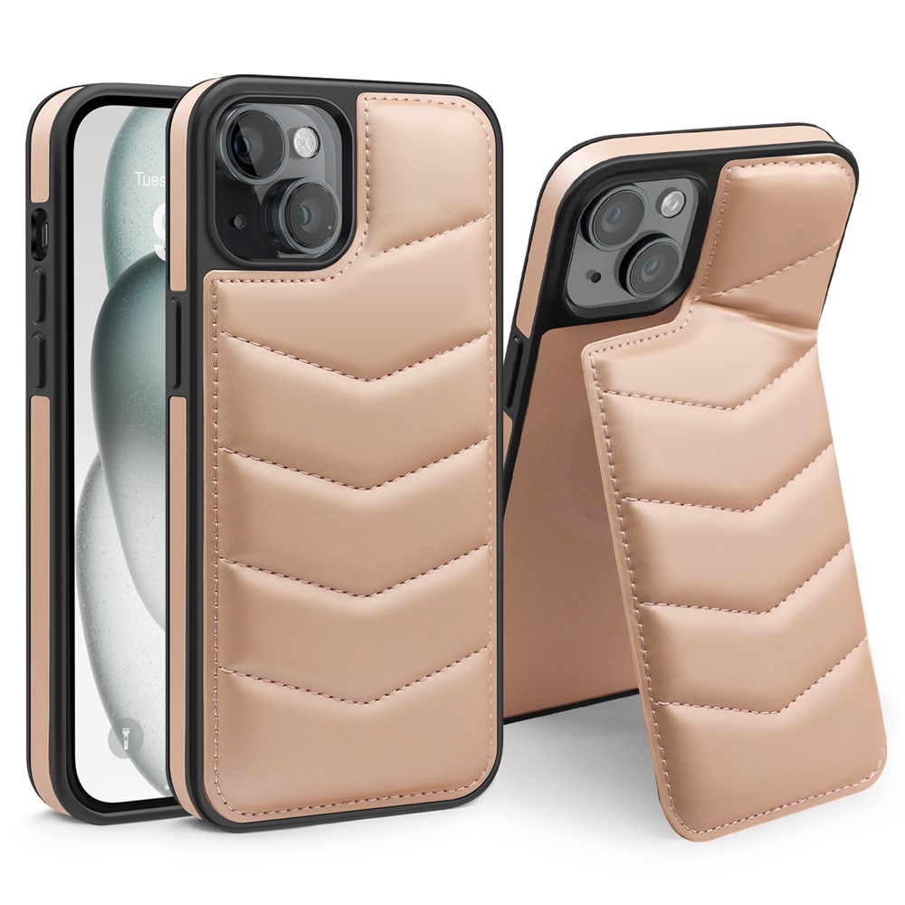 For iPhone 15 Plus Case Compatible with MagSafe RFID Blocking Card Slot Kickstand Phone Cover - Pink