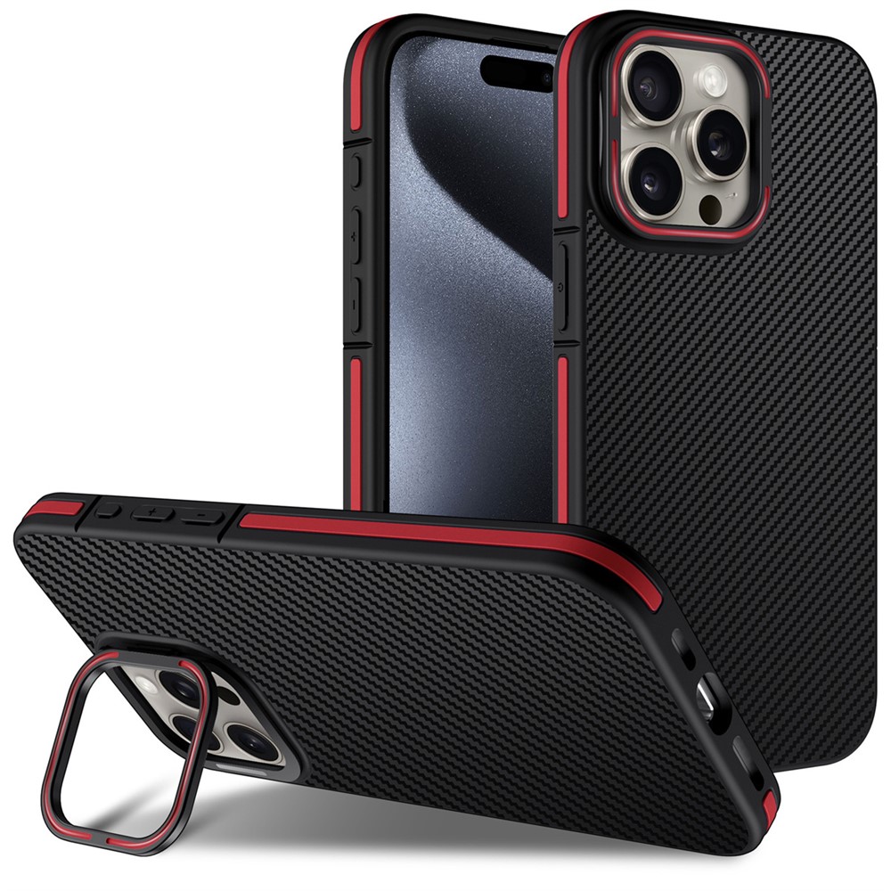 For iPhone 14 Pro Case PC Lens Frame Kickstand TPU Phone Cover - Red