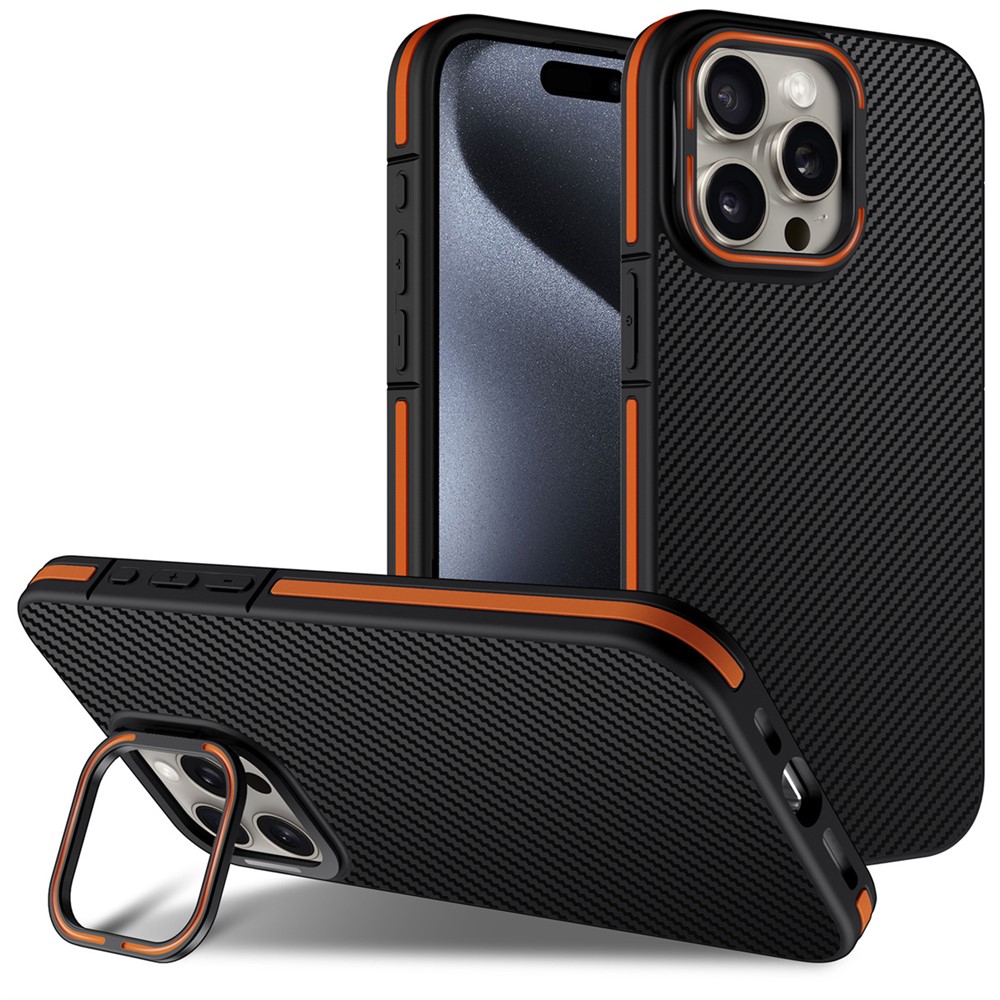For iPhone 14 Pro Case PC Lens Frame Kickstand TPU Phone Cover - Orange