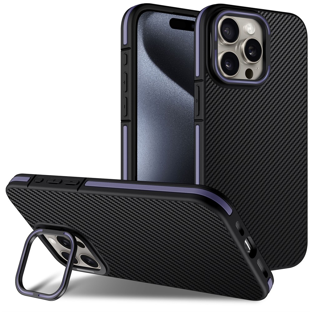 For iPhone 14 Pro Case PC Lens Frame Kickstand TPU Phone Cover - Purple