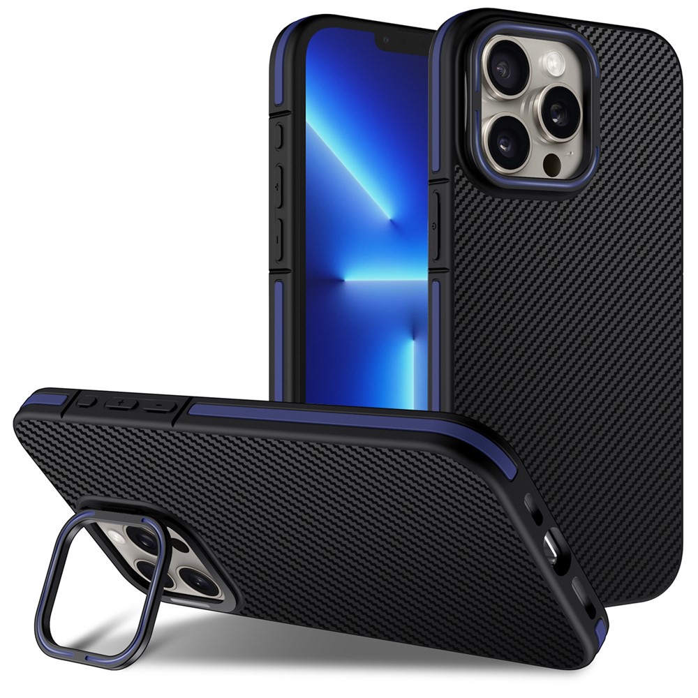 For iPhone 13 Pro Case PC Lens Frame Kickstand TPU Phone Cover Airbag Protection - Blue