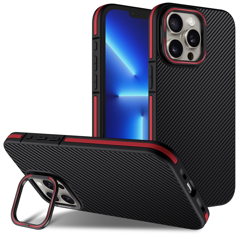 For iPhone 13 Pro Case PC Lens Frame Kickstand TPU Phone Cover Airbag Protection - Red