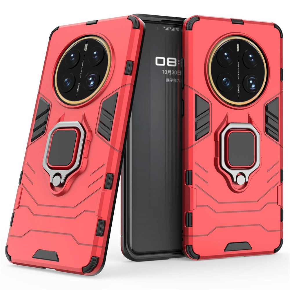 For Huawei Mate 50 Pro 4G Hard PC Soft TPU Dual Layered Shockproof Cover Ring Kickstand Grip Protective Phone Case - Red-2
