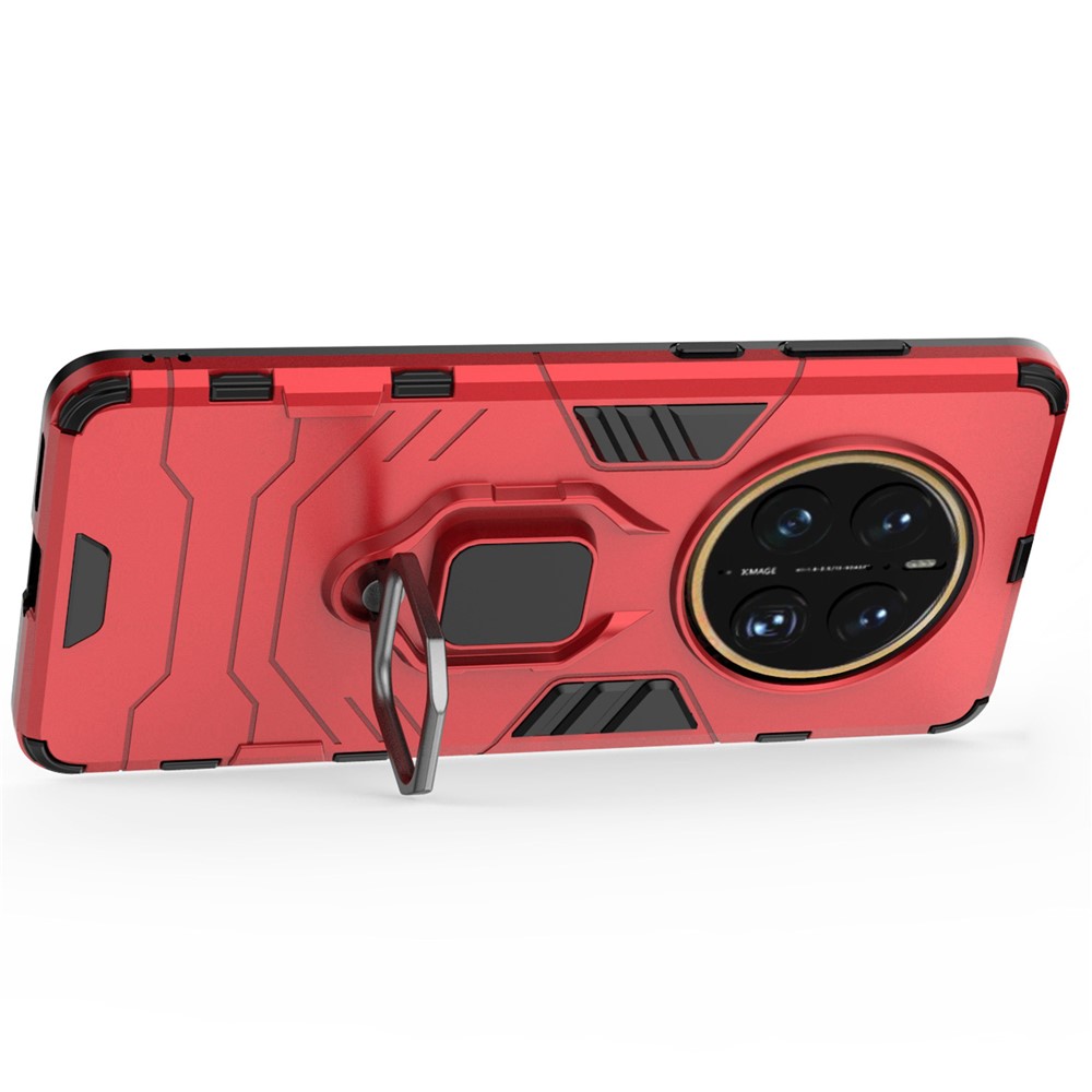For Huawei Mate 50 Pro 4G Hard PC Soft TPU Dual Layered Shockproof Cover Ring Kickstand Grip Protective Phone Case - Red-3