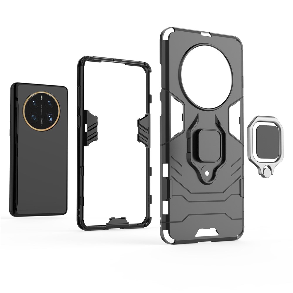 For Huawei Mate 50 Pro 4G Hard PC Soft TPU Dual Layered Shockproof Cover Ring Kickstand Grip Protective Phone Case - Red-5