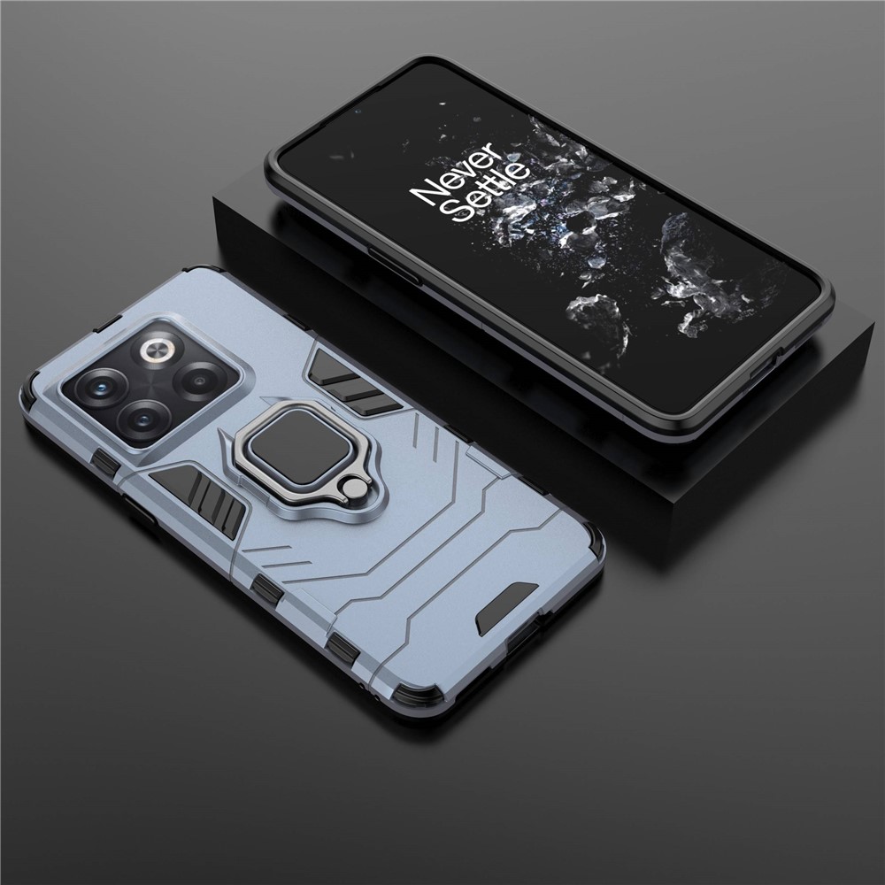 For OnePlus 10T 5G / Ace Pro 5G Ring Kickstand Phone Case Armor Shockproof Military Hard PC Soft TPU Hybrid Protective Cover - Blue-6
