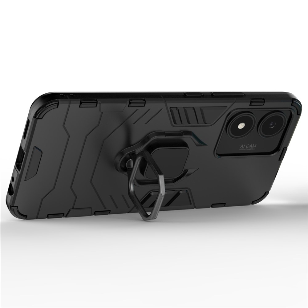 For vivo Y02s 4G Phone Case Ring Kickstand Hybrid Hard PC Soft TPU Shockproof Protective Cover - Black-2