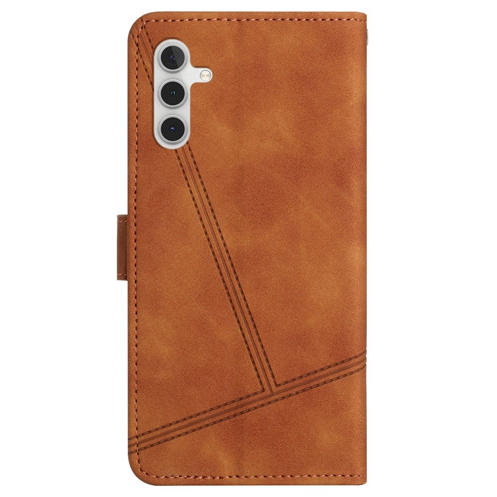 For Samsung Galaxy A04s 4G (164.7 x 76.7 x 9.1 mm) Wallet Stand Phone Case, Skin-touch Feeling Lines Imprinted Vintage PU Leather Magnetic Flip Cover - Brown-8