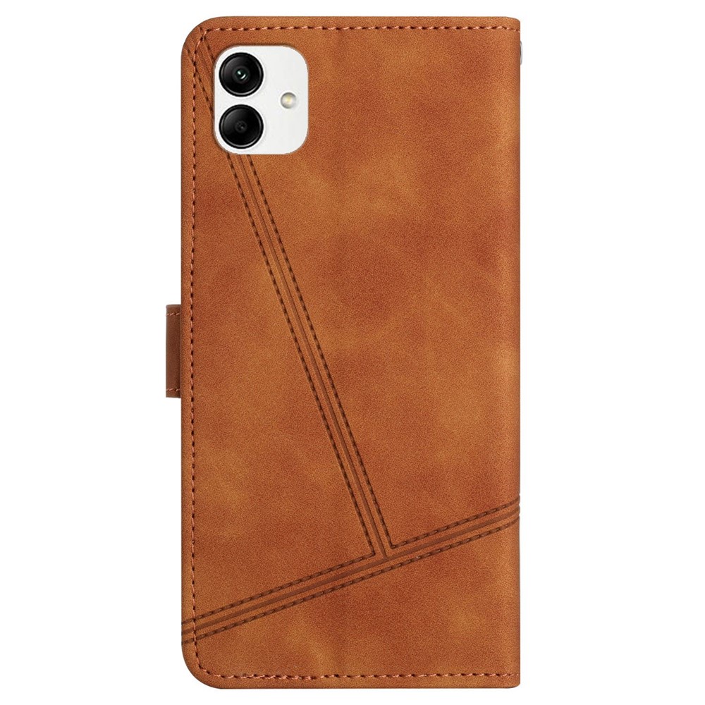 For Samsung Galaxy A04 4G Full Protection Phone Case, Skin-touch Feeling Lines Imprinted Vintage PU Leather Magnetic Flip Cover with Wallet Stand - Brown-8