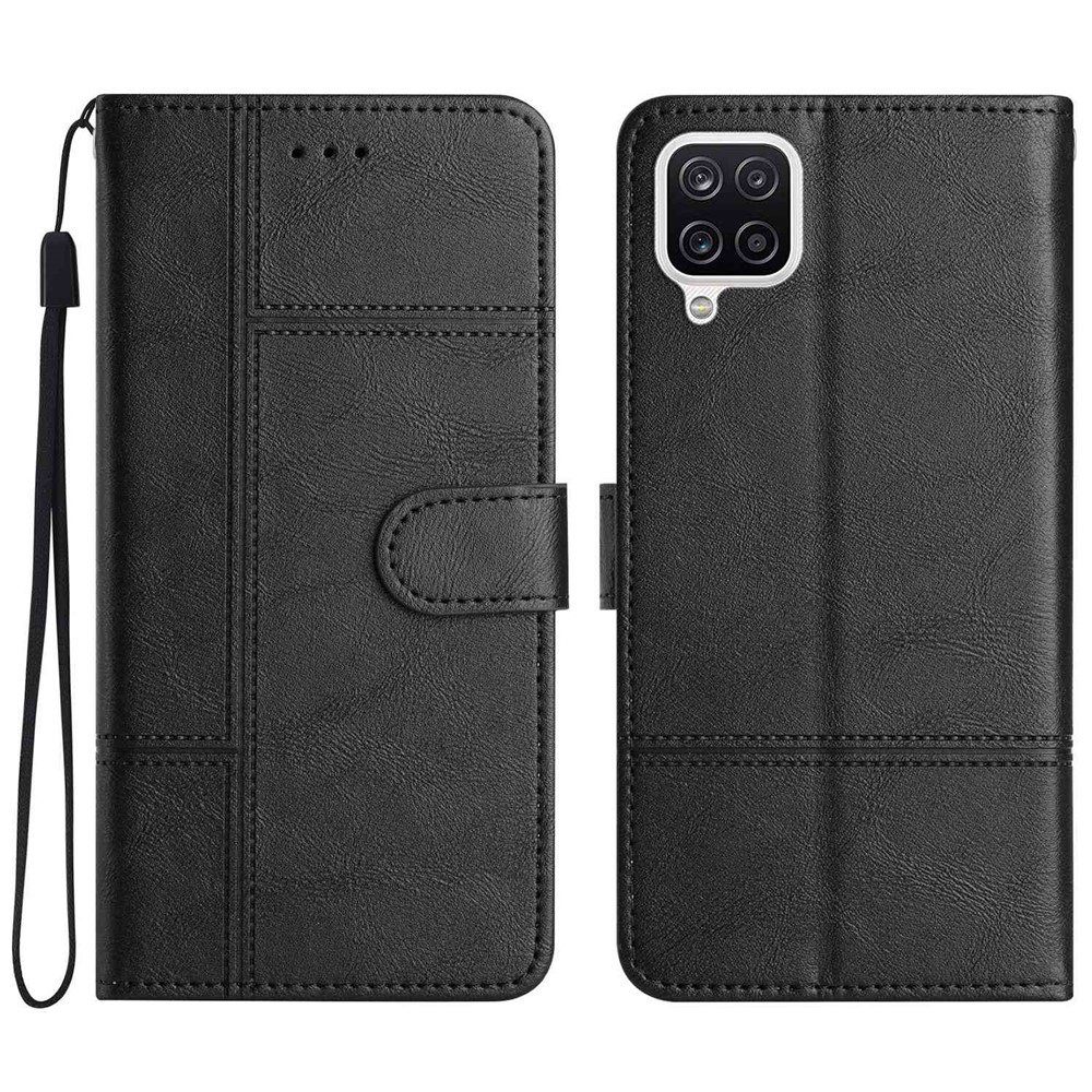 Anti-scratch Phone Shell for Samsung Galaxy A42 5G, Cowhide Texture Business Style PU Leather Sewing Line Decor Wallet Stand Case - Black
