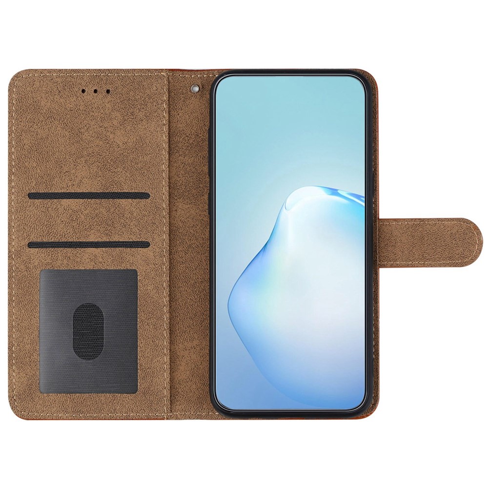 For Samsung Galaxy M33 5G (Global Version) Fully Wrapped Phone Case, Skin-touch Feeling Lines Imprinted Vintage PU Leather Magnetic Flip Cover with Wallet Stand - Brown-3