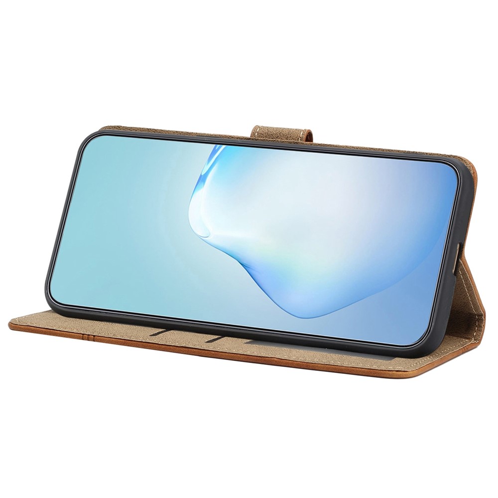 For Samsung Galaxy M53 5G Phone Case, Skin-touch Feeling Lines Imprinted Vintage PU Leather Magnetic Flip Cover with Wallet Stand - Brown-2