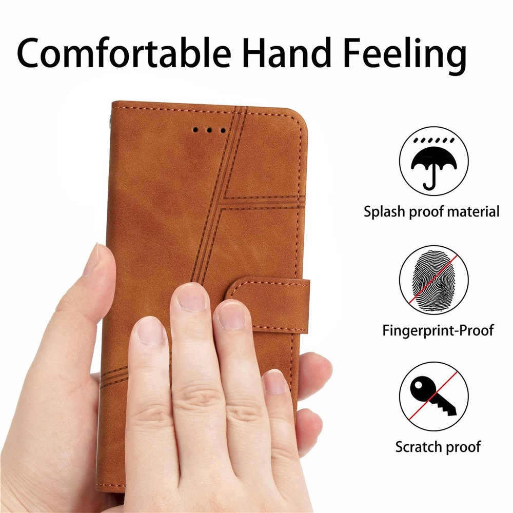 For Samsung Galaxy M53 5G Phone Case, Skin-touch Feeling Lines Imprinted Vintage PU Leather Magnetic Flip Cover with Wallet Stand - Brown-4