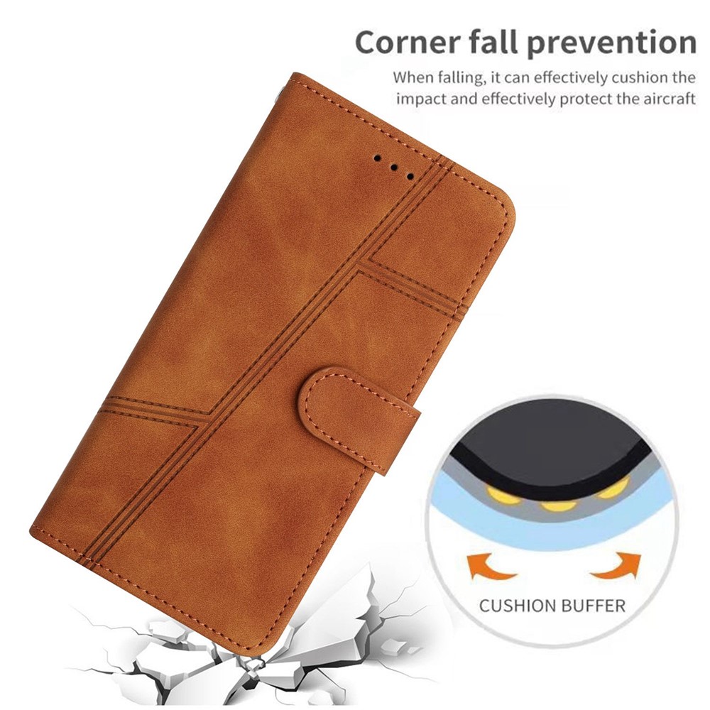 For Samsung Galaxy M53 5G Phone Case, Skin-touch Feeling Lines Imprinted Vintage PU Leather Magnetic Flip Cover with Wallet Stand - Brown-5