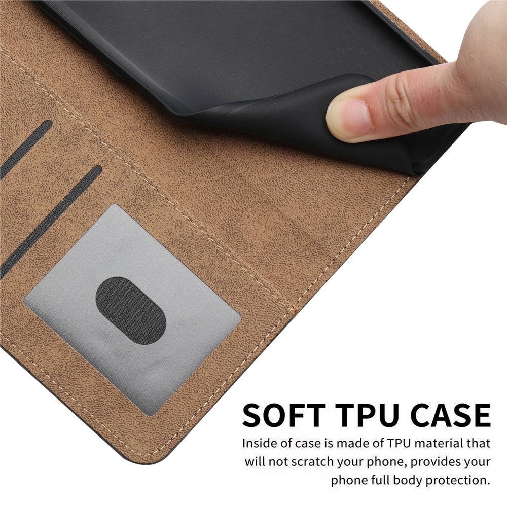 For Samsung Galaxy M53 5G Phone Case, Skin-touch Feeling Lines Imprinted Vintage PU Leather Magnetic Flip Cover with Wallet Stand - Brown-6