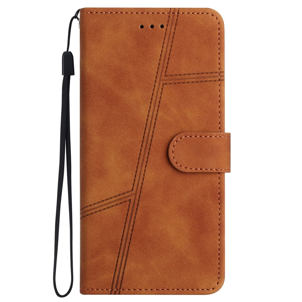 For Samsung Galaxy M53 5G Phone Case, Skin-touch Feeling Lines Imprinted Vintage PU Leather Magnetic Flip Cover with Wallet Stand - Brown-7