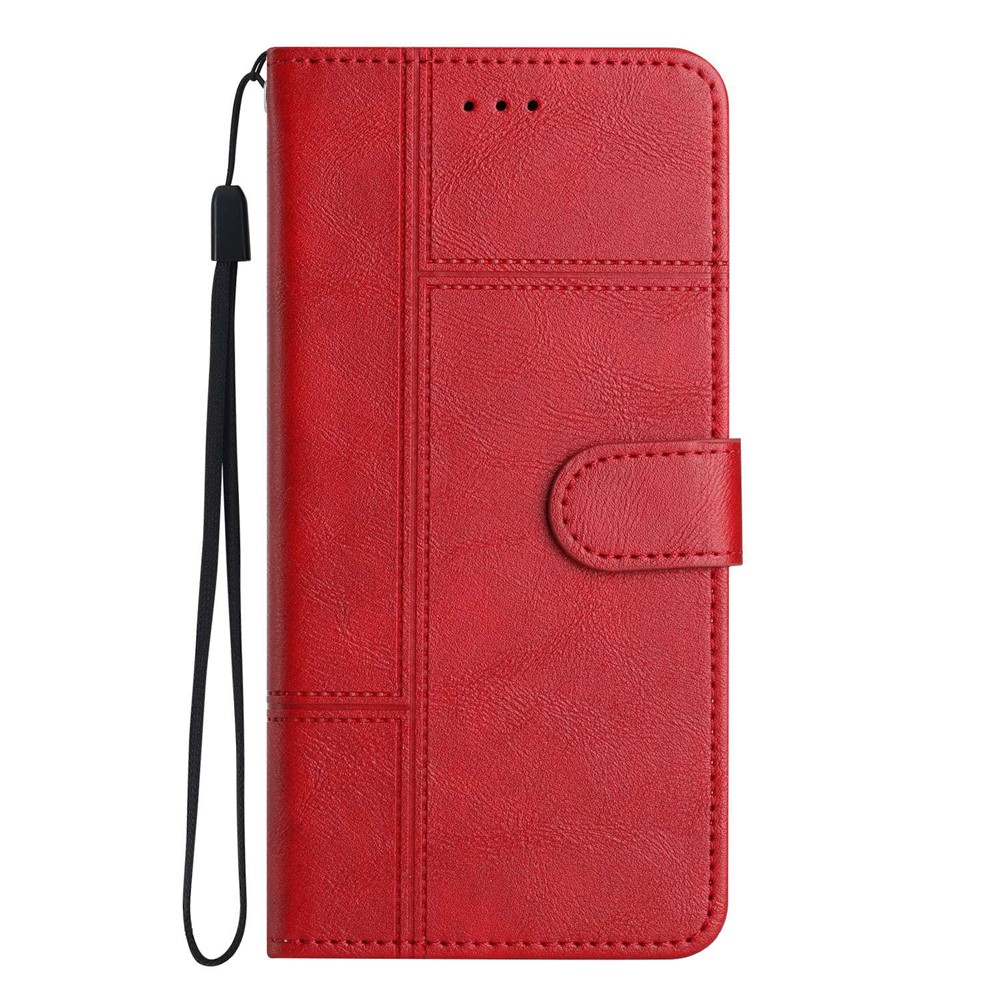 For Samsung Galaxy A23 5G Business PU Leather Flip Wallet Case Lines Imprinted Stand Magnetic Closure Cover with Strap - Red-9