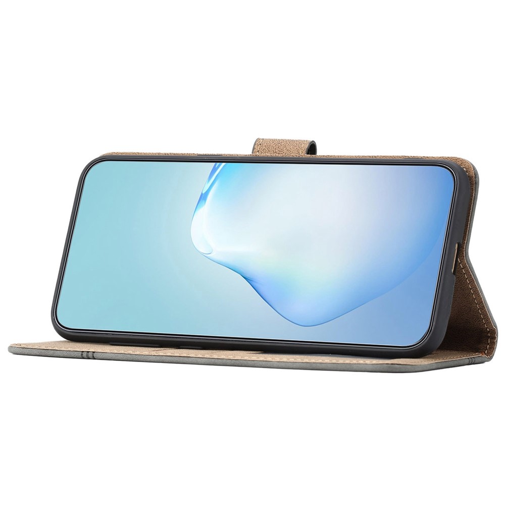 For Samsung Galaxy M33 5G (Global Version) PU Leather Magnetic Wallet Phone Case Business Style Lines Imprinted Sand Flip Cover with Strap - Brown-3