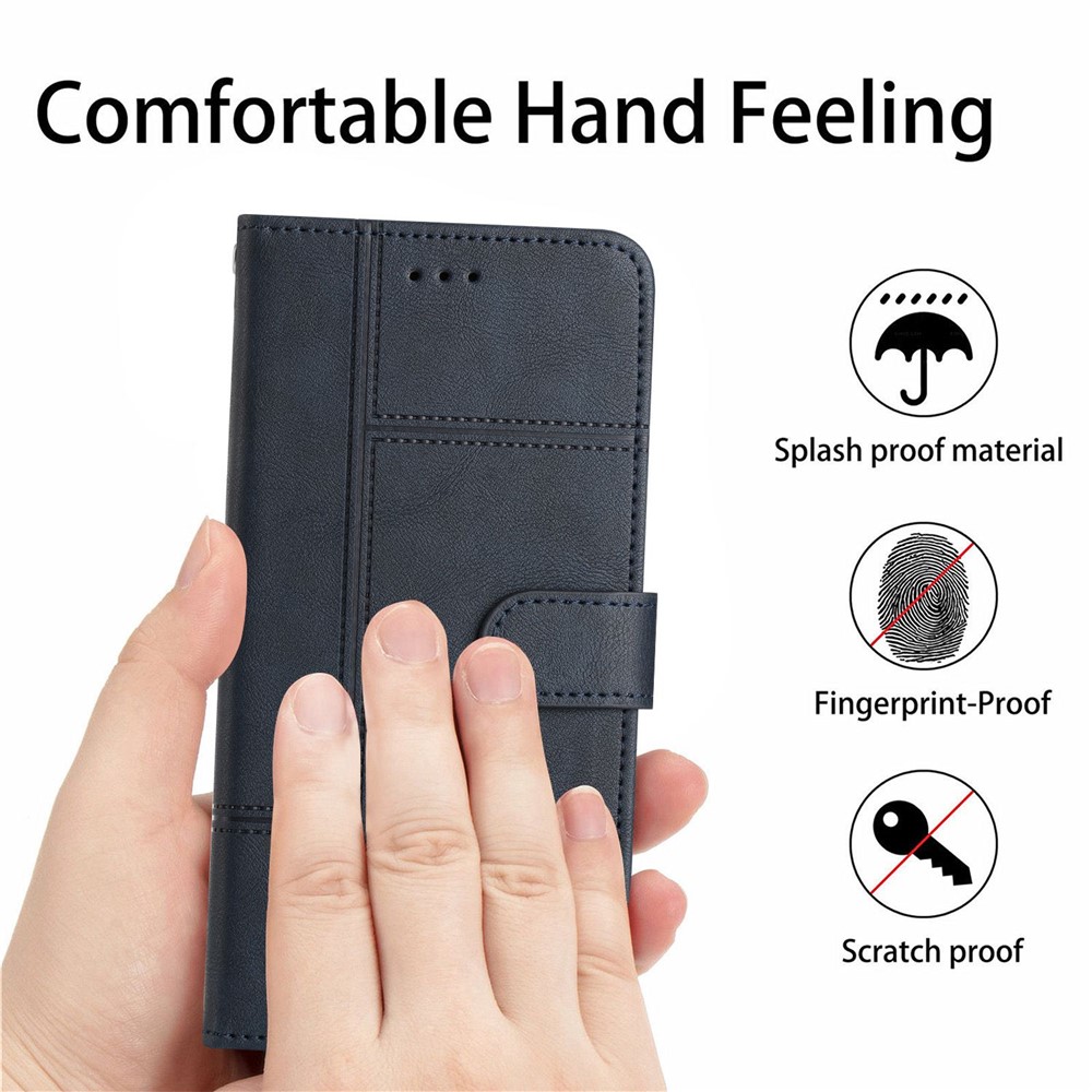 For Samsung Galaxy A53 5G PU Leather Business Wallet Phone Case Lines Imprinted Sand Flip Magnetic Protective Cover with Strap - Blue-5