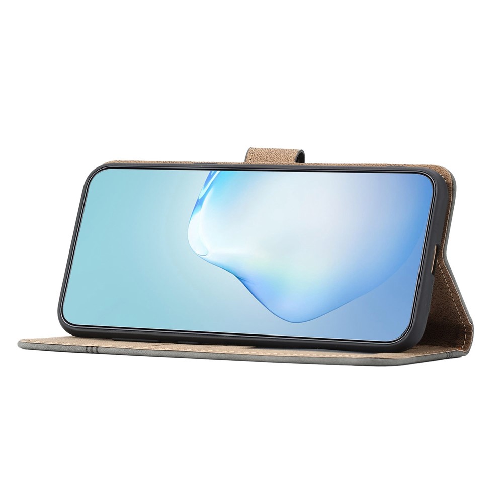 For Samsung Galaxy A22 5G (EU Version) PU Leather Folio Flip Cover Lines Imprinted Wallet Stand Magnetic Business Case with Strap - Brown-3